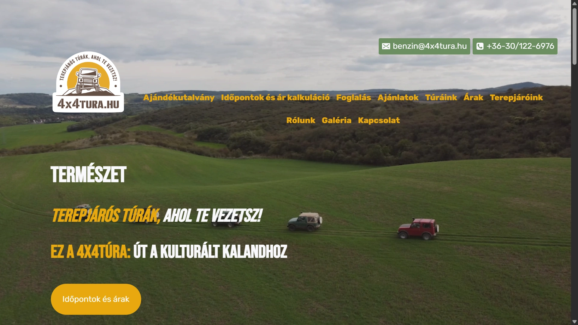 4x4 Túra weboldalának friss, valós képernyőképe